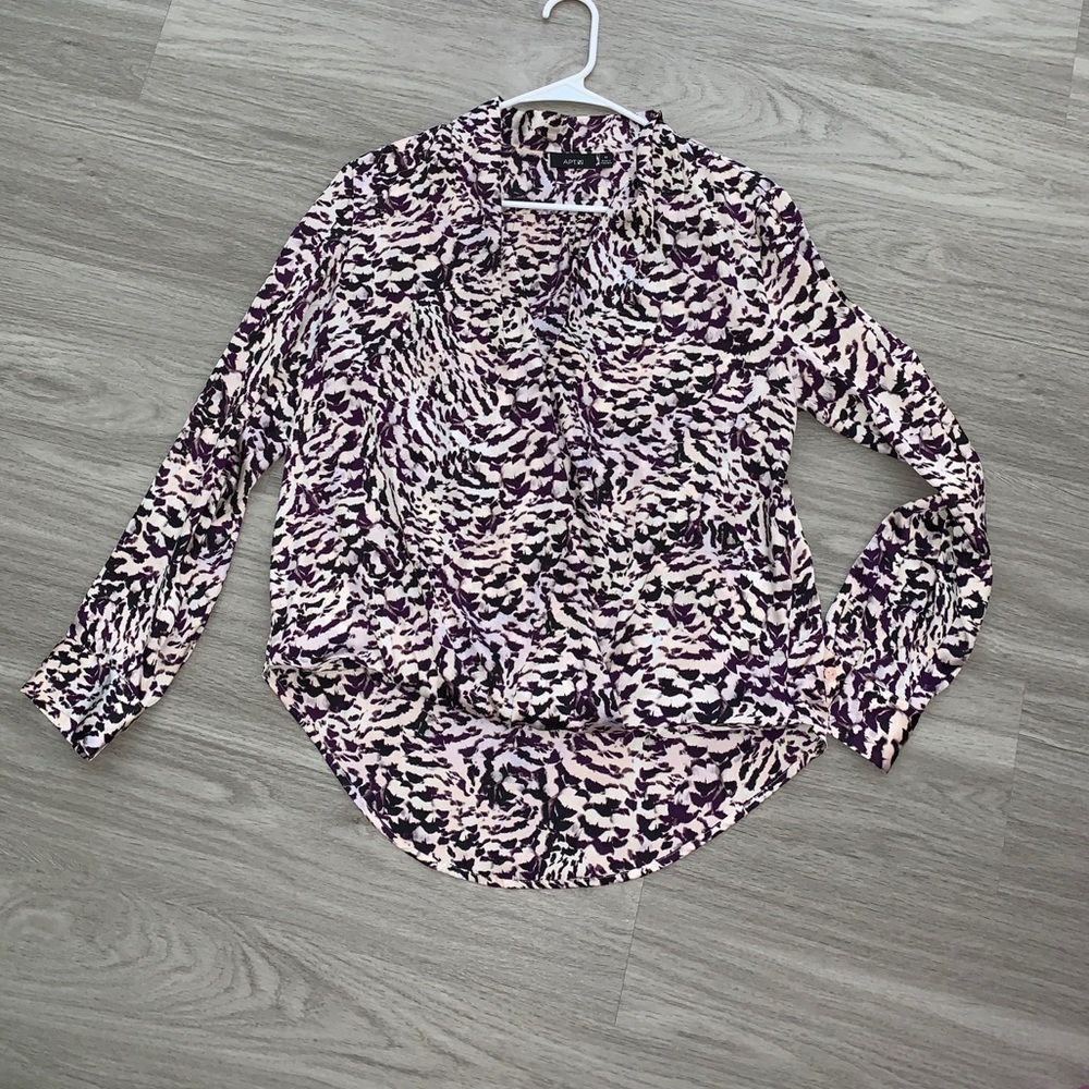 Cowl neck purple patterned blouse